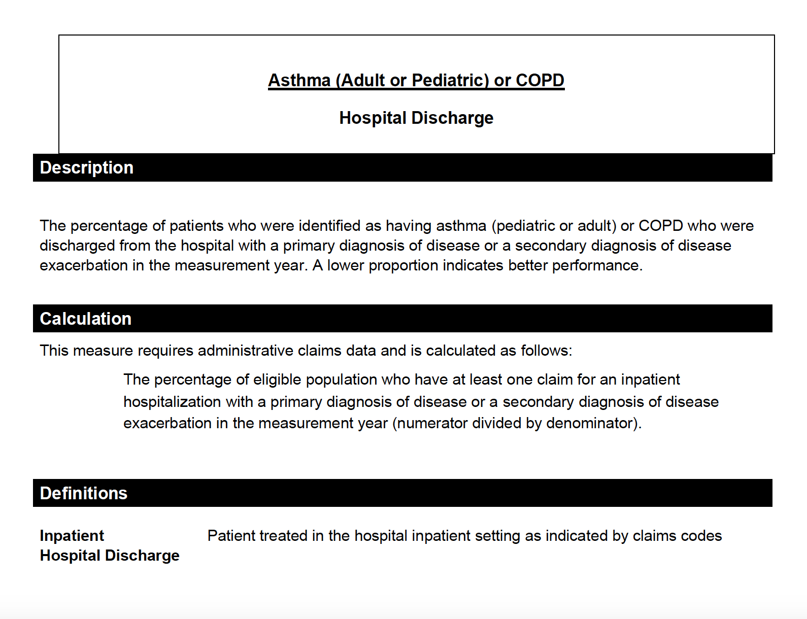 Asthma or COPD Hospital Discharge Measure